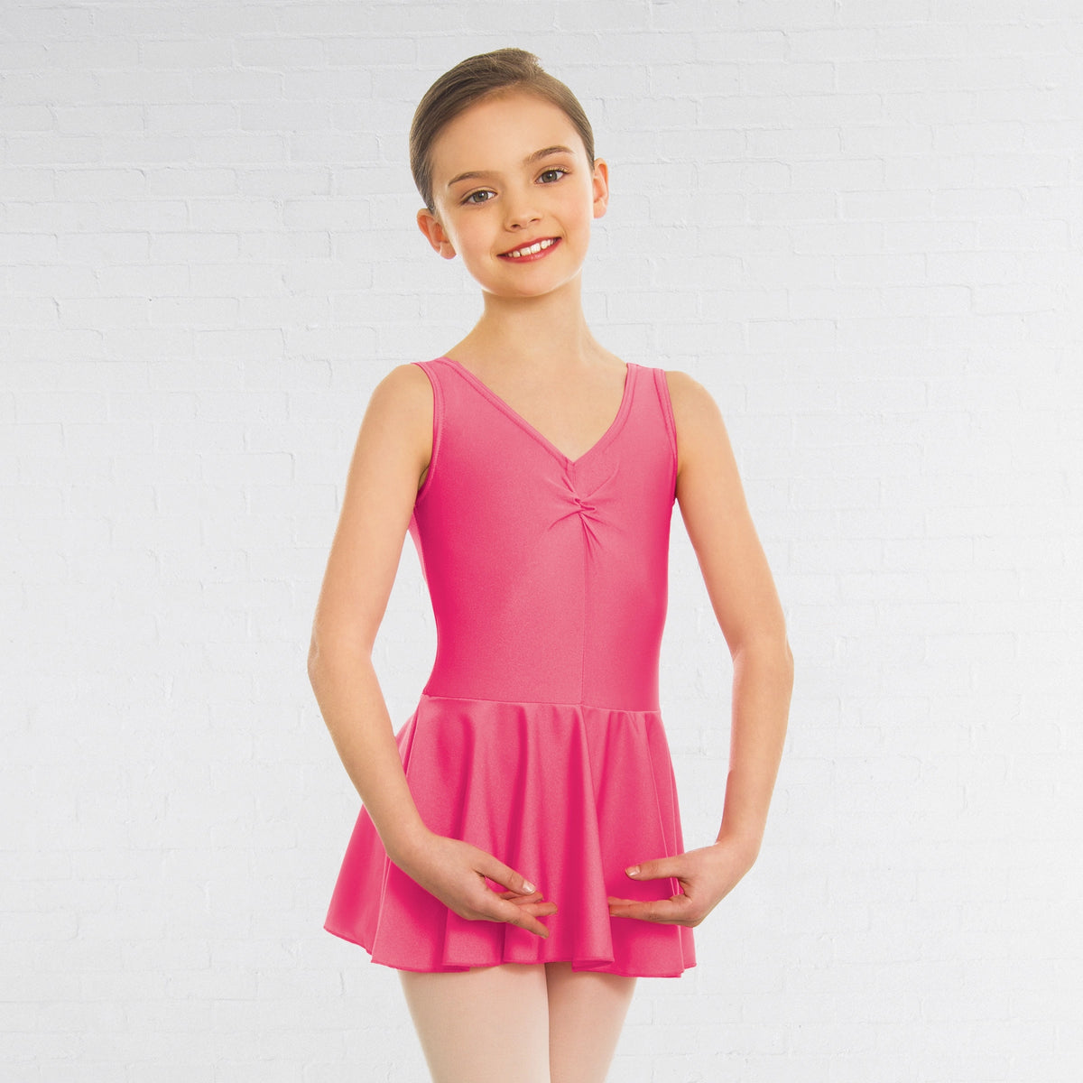 1st Position Amy skirted ballet leotard with V neckline and attached skirt