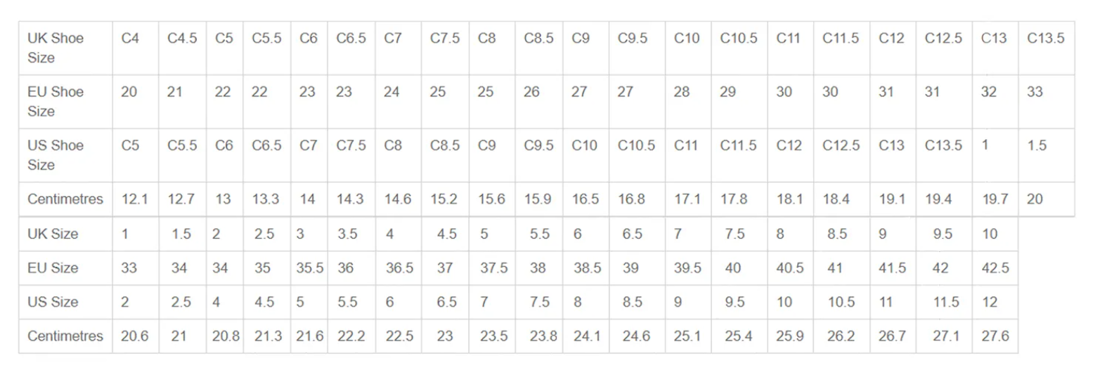 Dance shoe size guide