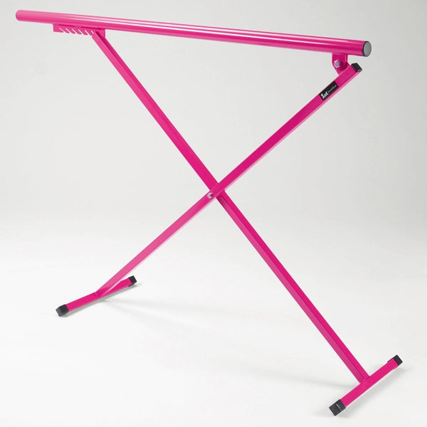 Pink metal X-shaped stand on a white background