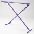 Purple metal X-shaped stand on a white background