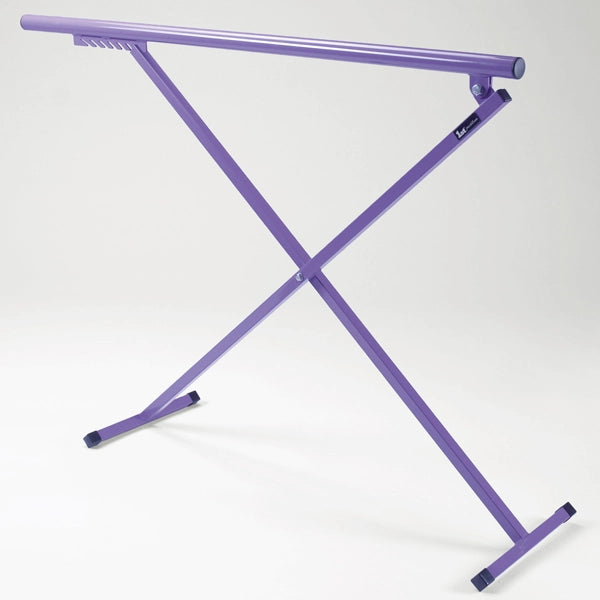 Purple metal X-shaped stand on a white background