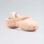 Pair of pink ballet shoes on a light gray background