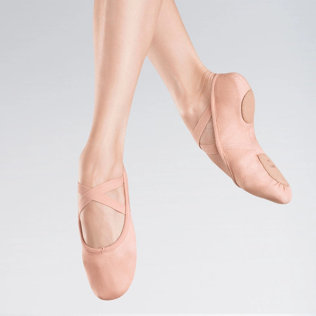 BLOCH pink stretch canvas split sole ballet shoes with suede sole and elasticated binding
