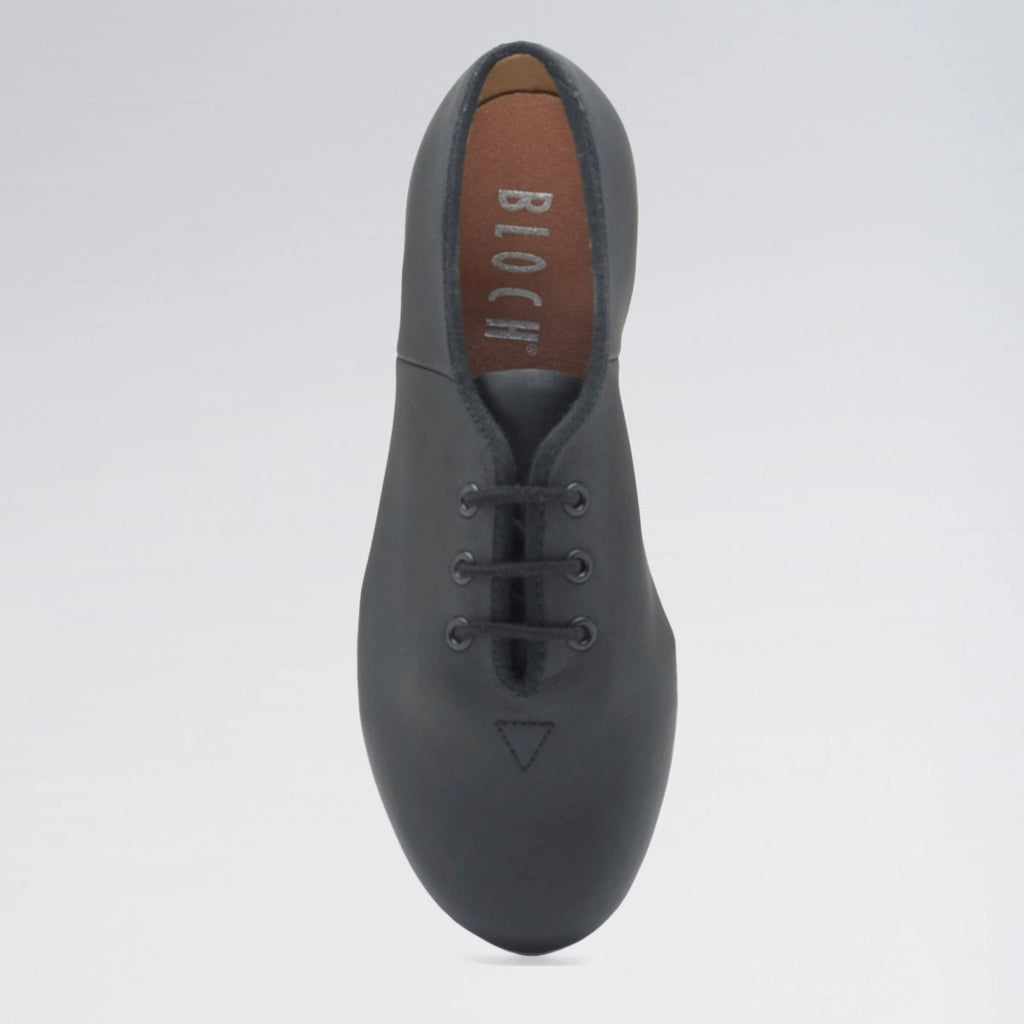 Black tap shoe with 'Bloch' branding on a light gray background
