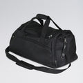Black duffel bag on a light gray background