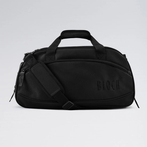 Black duffel bag with 'Block' branding on a light gray background