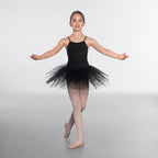 Dancer wearing black ballet dance tutu