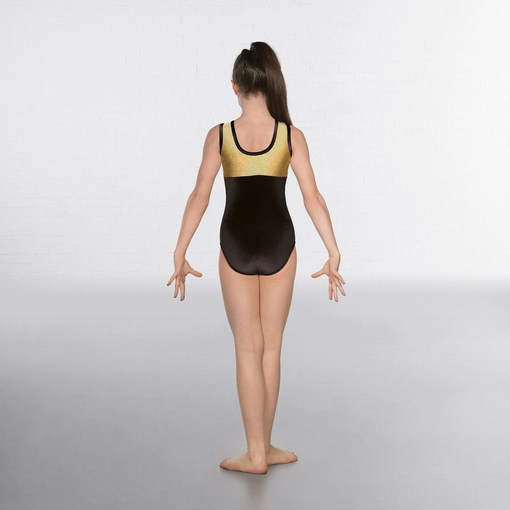 1st Position hologram and velour short sleeve gymnastics leotard