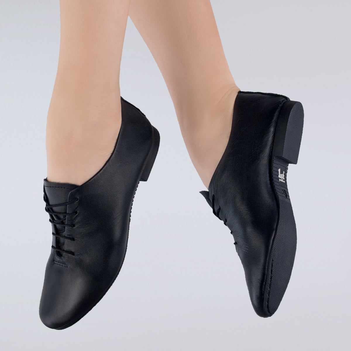 1st Position leather lace-up jazz shoes with full rubber sole