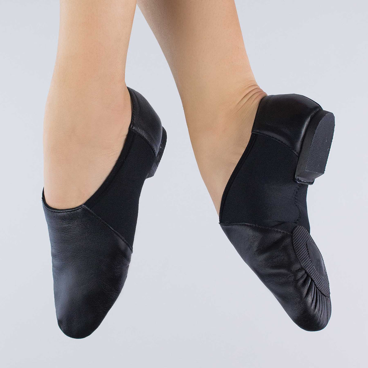 1st Position split sole stretch leather jazz shoes with elasticated mid-section