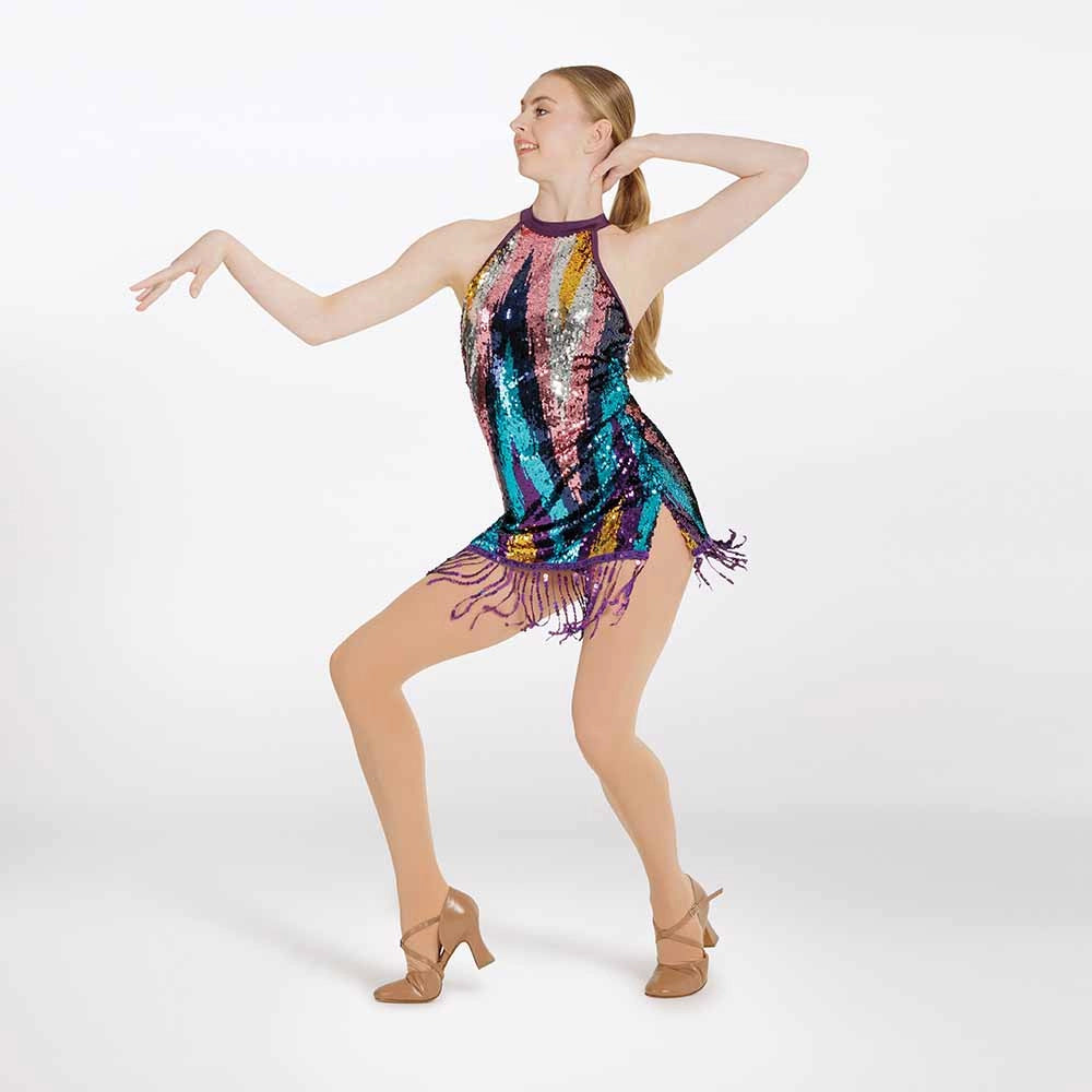 1st Position purple ombré sequin mini dance dress