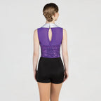 1st Position sequin mesh topped showbiz unitard with attached shorts