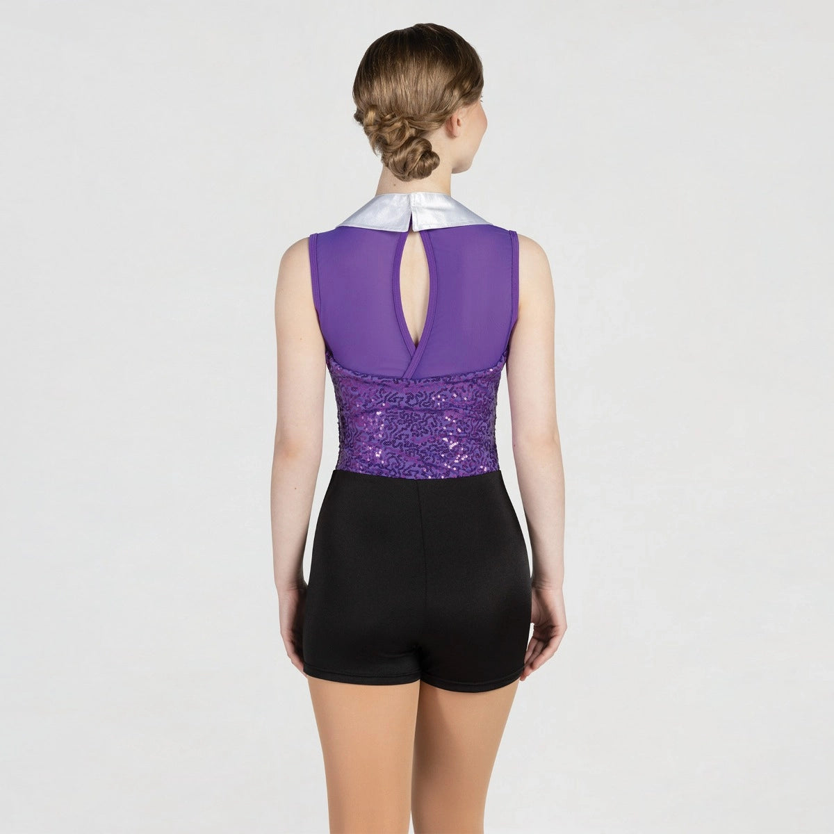 1st Position sequin mesh topped showbiz unitard with attached shorts