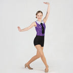 1st Position sequin mesh topped showbiz unitard with attached shorts