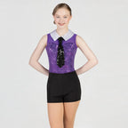 1st Position sequin mesh topped showbiz unitard with attached shorts