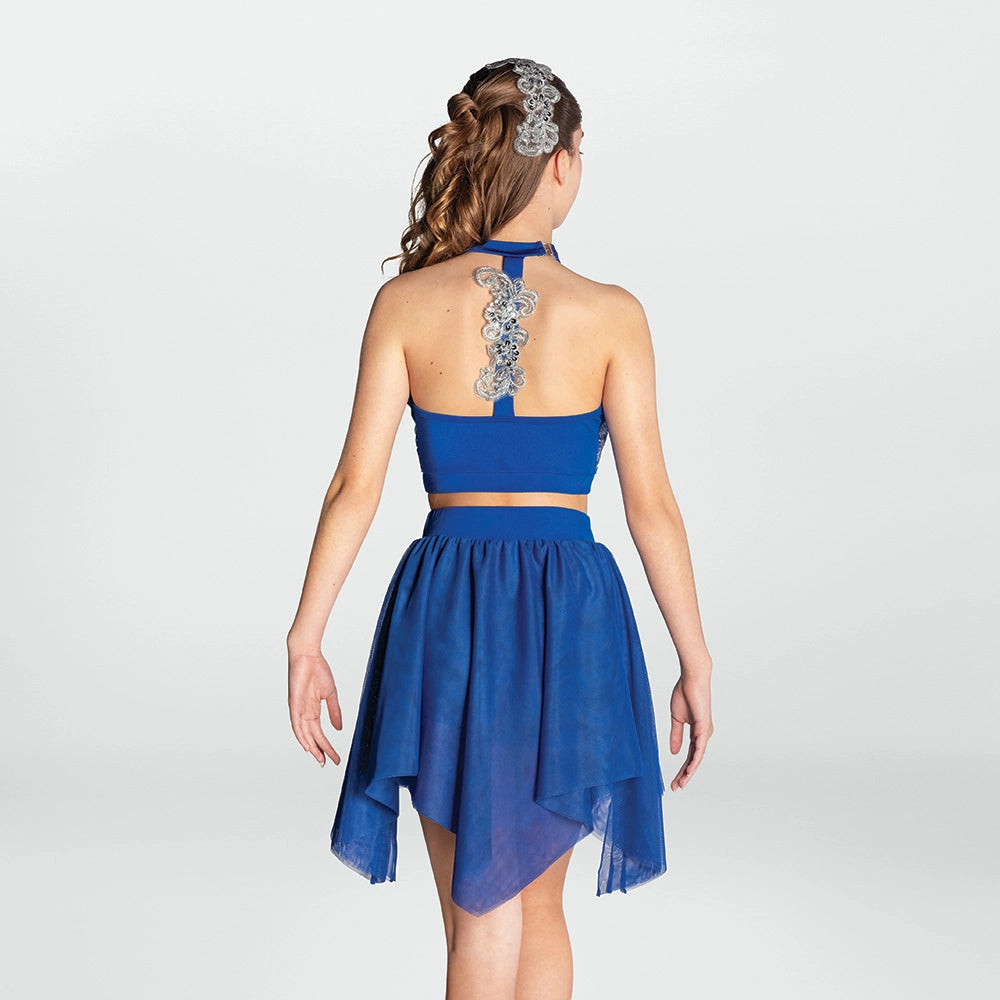 1st Position two piece lyrical dance costume with sequin crop top and handkerchief skirt