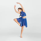 1st Position two piece lyrical dance costume with sequin crop top and handkerchief skirt