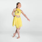 1st Position two piece lyrical dance costume with sequin crop top and handkerchief skirt