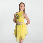 1st Position two piece lyrical dance costume with sequin crop top and handkerchief skirt