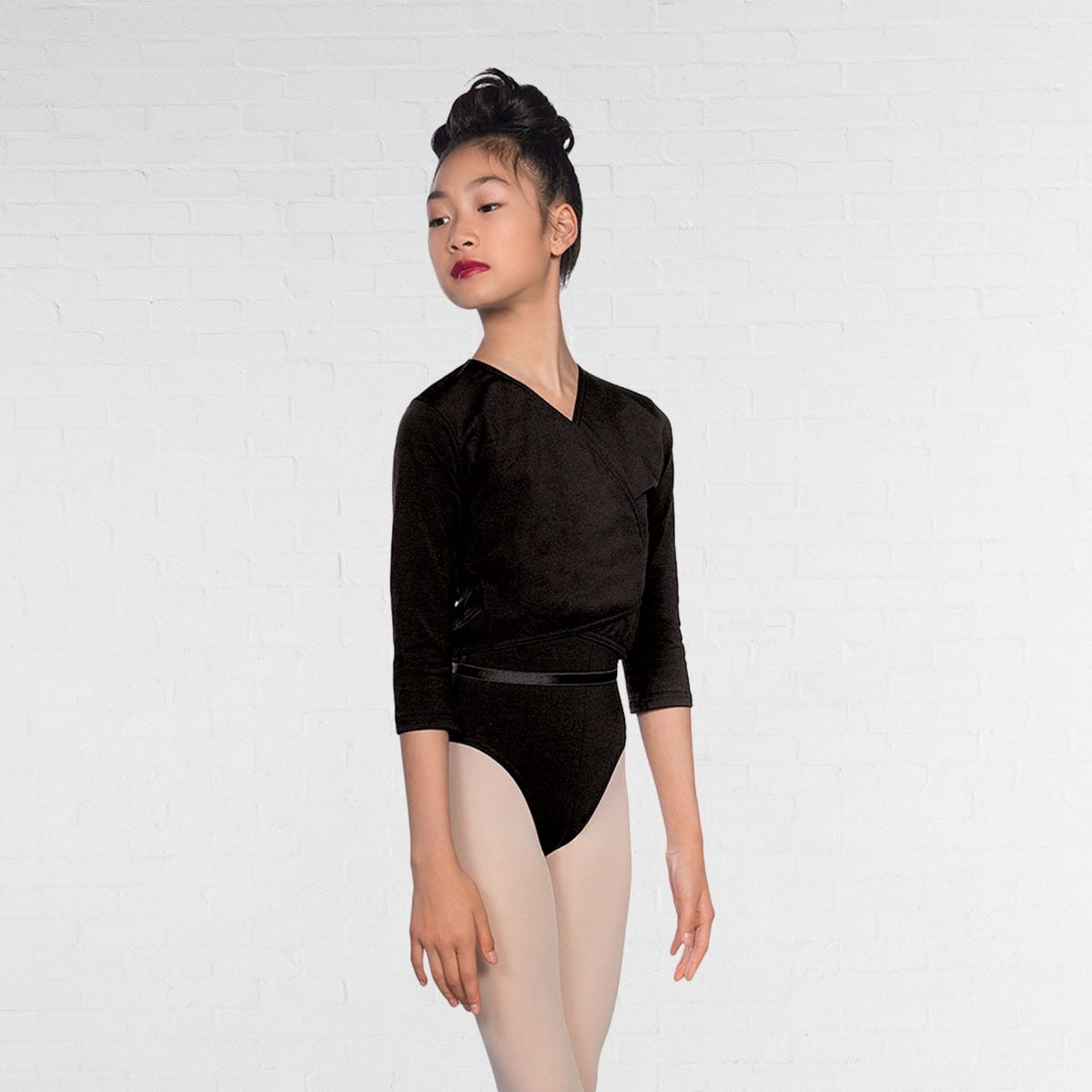 1st Position 3/4 sleeve ballet crossover cardigan in black