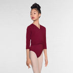 1st Position 3/4 sleeve ballet crossover cardigan in burgundy
