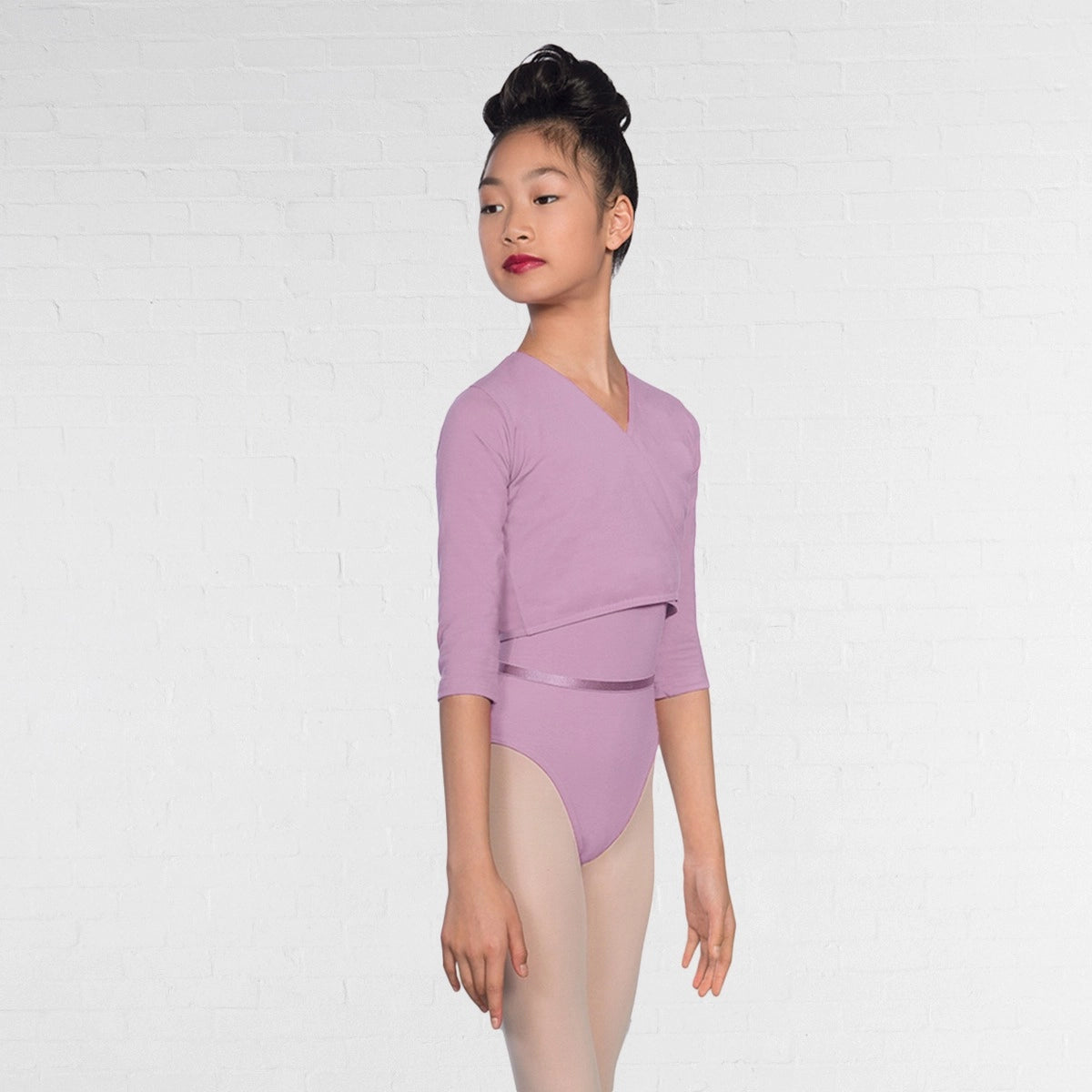 1st Position 3/4 sleeve ballet crossover cardigan in lilac