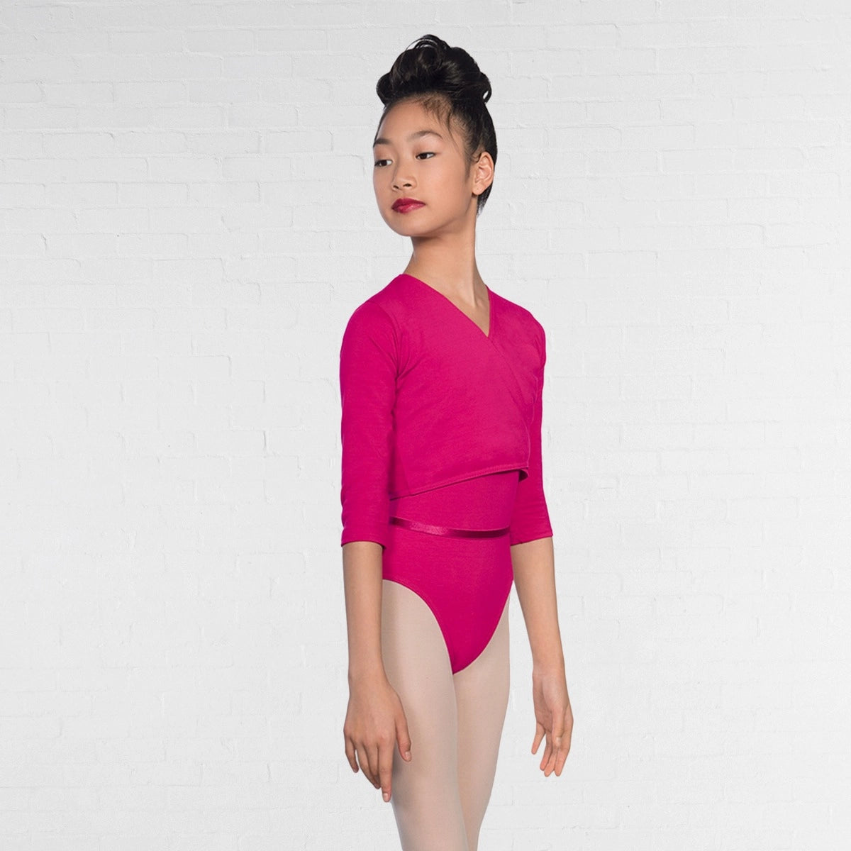 1st Position 3/4 sleeve ballet crossover cardigan in mulberry