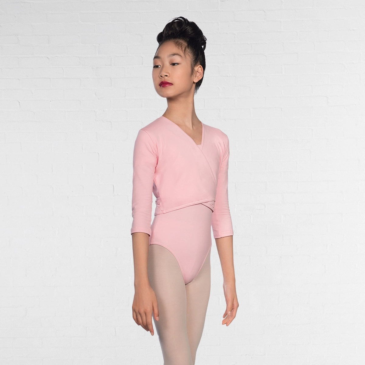 1st Position 3/4 sleeve ballet crossover cardigan in pale pink