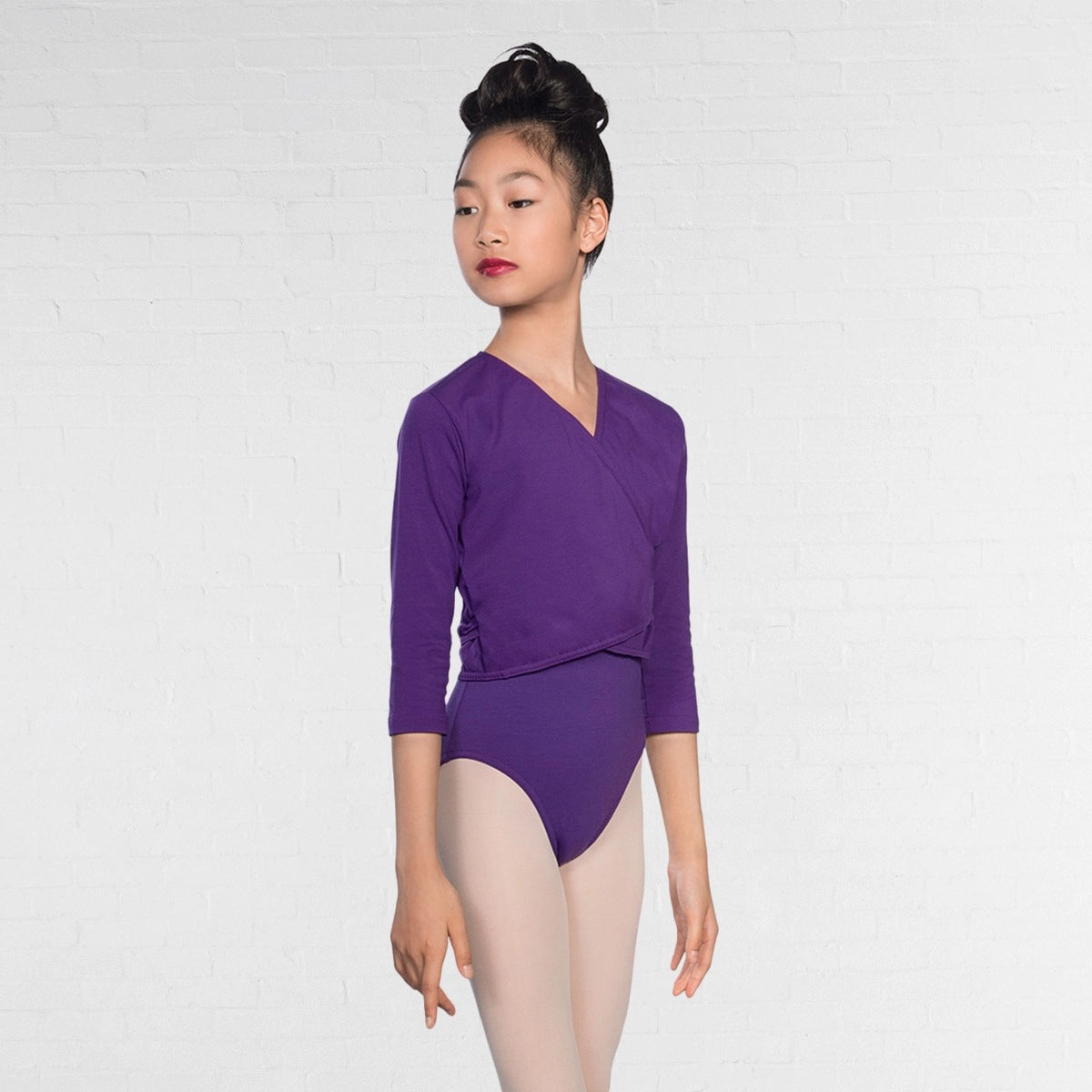 1st Position 3/4 sleeve ballet crossover cardigan in purple