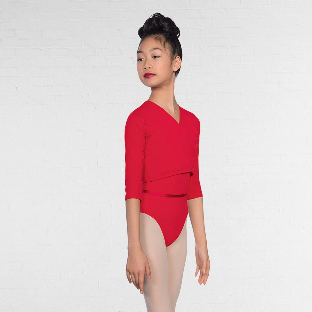 1st Position 3/4 sleeve ballet crossover cardigan in red