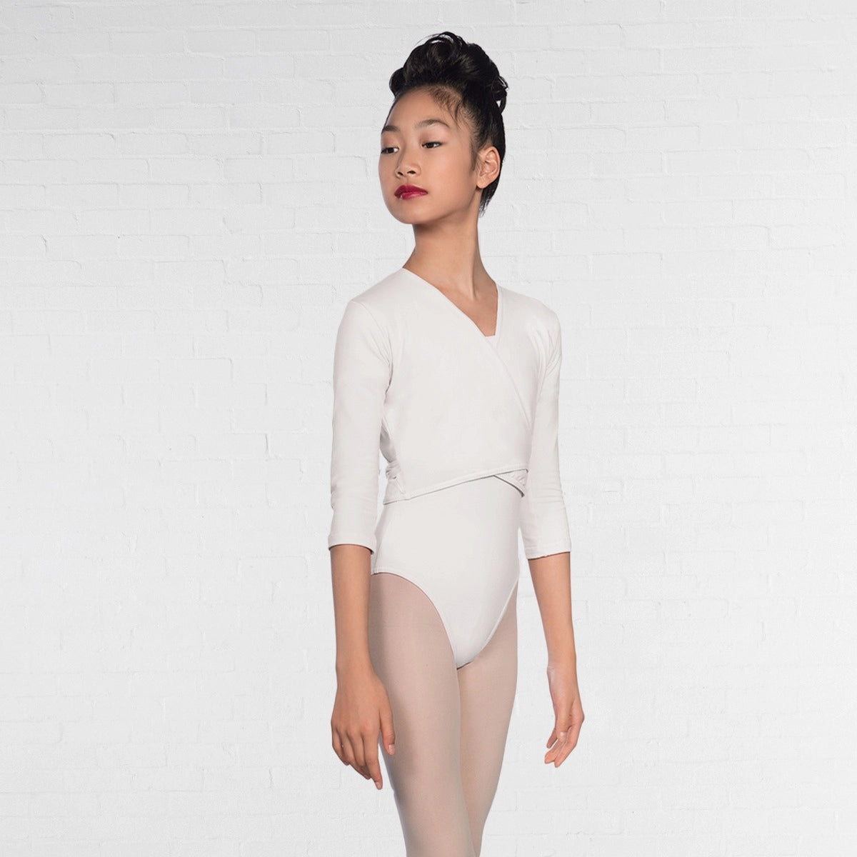 1st Position 3/4 sleeve ballet crossover cardigan in white