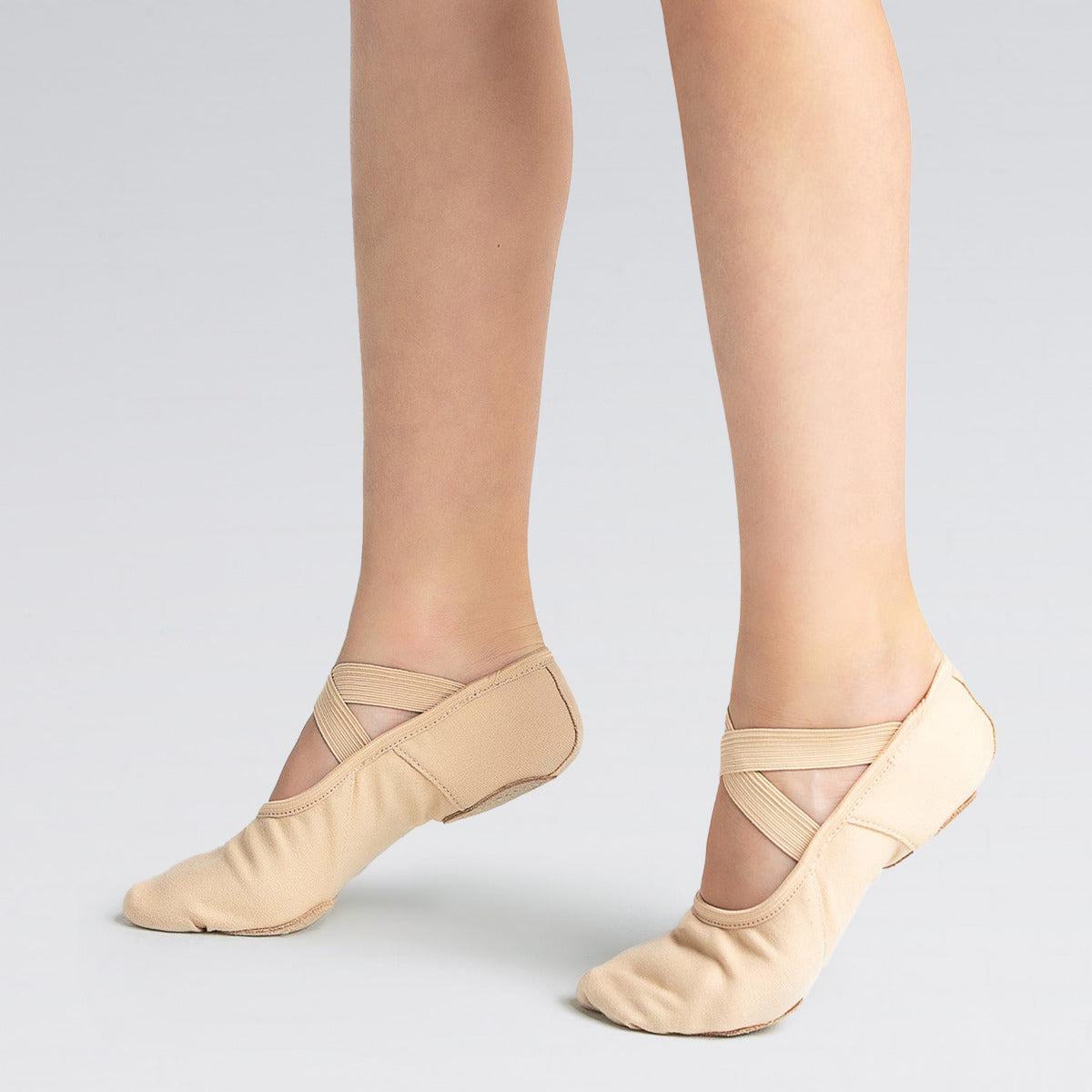 Capezio Hanami pink stretch canvas split sole ballet shoes with suede sole and pre-attached elastics