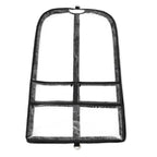 Clear plastic garment bag with black mesh sides on a white background