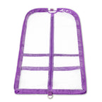Purple garment bag with clear front on a white background