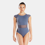 1st Position raglan sleeve open back leotard with mesh panels
