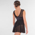 1st Position mesh sweetheart skirted leotard with off-the-shoulder cap sleeves black