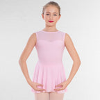 1st Position mesh sweetheart skirted leotard with off-the-shoulder cap sleeves pink
