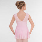 1st Position mesh sweetheart skirted leotard with off-the-shoulder cap sleeves pink