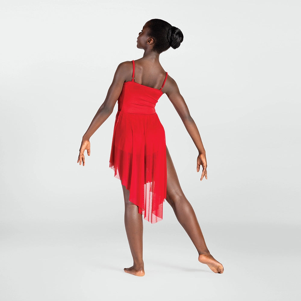 Dancer in a red dress on a white background