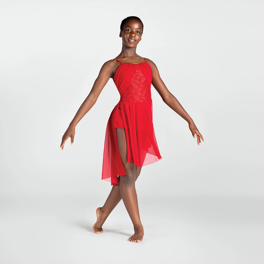 Woman wearing a red dress on a white background