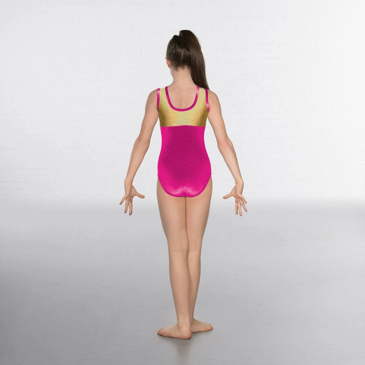 1st Position hologram and velour short sleeve gymnastics leotard