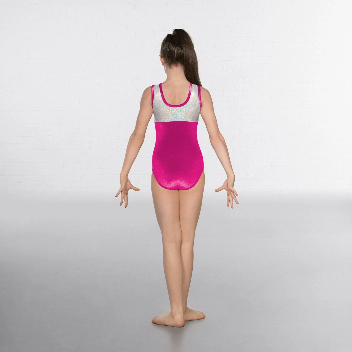 1st Position hologram and velour short sleeve gymnastics leotard