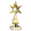 Gold trophy with star design on a white background