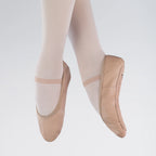 1st Position pink leather full sole ballet shoes with pre-sewn elastic and drawstring fit for ballet classes, exams and performances