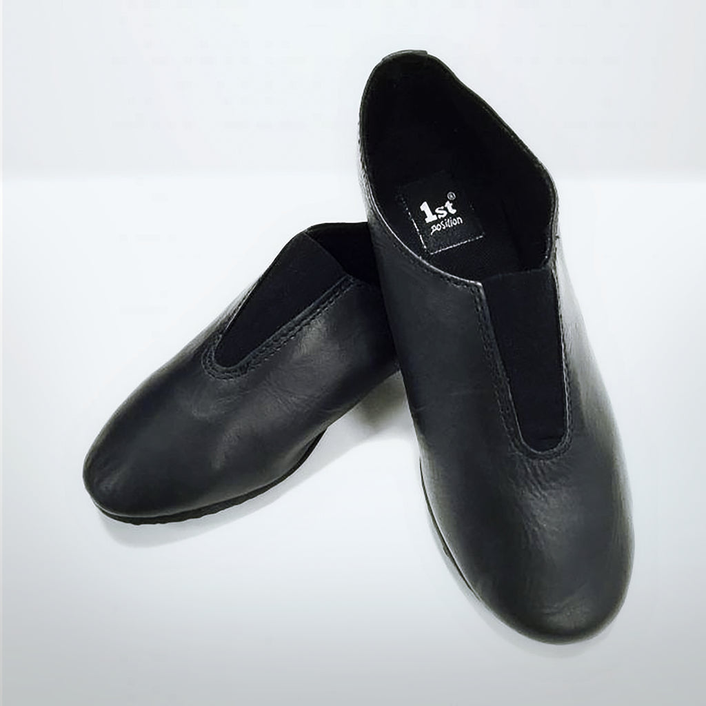 1st Position soft leather jazz shoes with front gusset and full rubber sole
