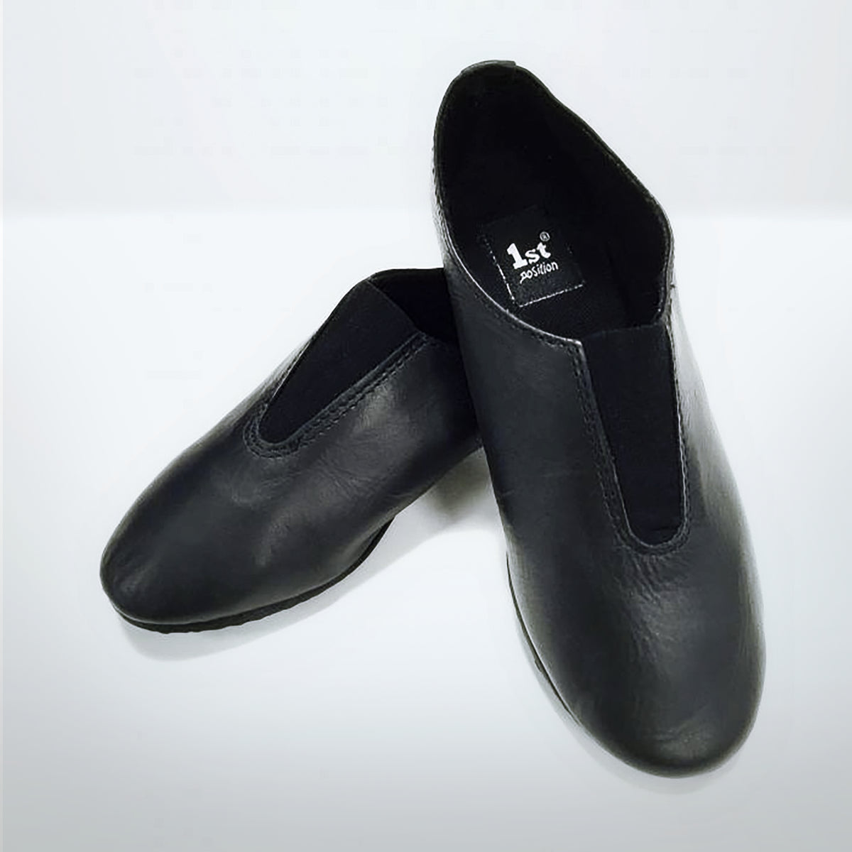 1st Position soft leather jazz shoes with front gusset and full rubber sole