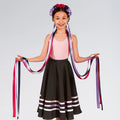 RAD Grade 3 floral headband with navy, fuchsia and purple flowers and long dark ribbons