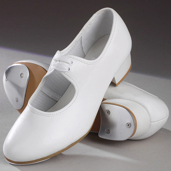 1st Position white low heel tap shoes with toe and heel taps